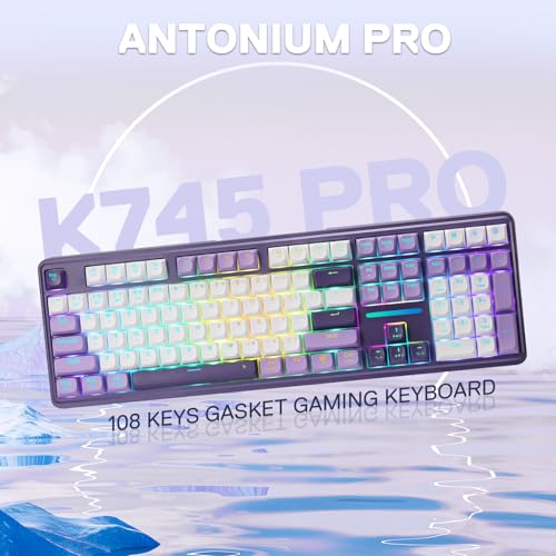 Redragon K745 PRO Wireless Gasket RGB Gaming Keyboard, 108 Keys Mechanical Keyboard w/Extra 4 Hotkeys, Hot-Swap Socket, 5-Layer Noise Dampening, See-Through Round PBT Keycaps, Mint Mambo Switch - color: Charming Purple, size: 108 Keys