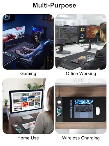TopMade Mouse Pad with 15W Fast Wireless Charging, 31.5"x15.75" XXL Large Gaming Waterproof Desk Pad with Ultra-Smooth Surface, Non-Slip Base, Computer Desk Mat for MacBook, PC, Laptop, Black - color: Black Left
