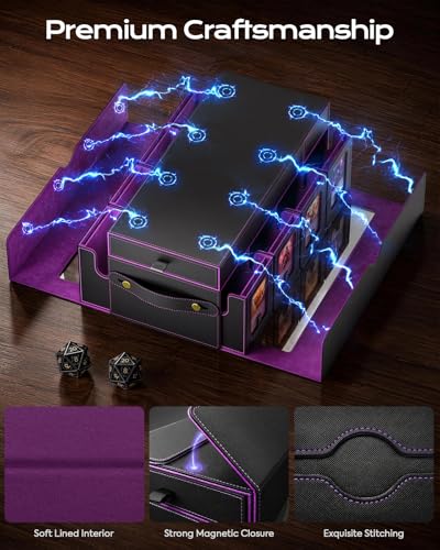 MoKo Commander Deck Box for MTG with Handle & Dice Tray, 8+2 Modular Design | 8-Deck Modular Card Case, Magnetic Holders & Dividers Included, Holds 1040+Double-Sleeved Cards, Playmat Storage, Fit TCG/EDH - color: Black Purple