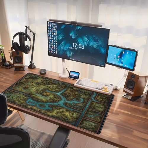 Game Forest Large Mouse Pad XXL Green Map Playmat for MTG Adventure Gaming Deskpad Desk Mat for Keyboard and Mouse Mat with Stitched Edges Anti-Slip Funny Desk Pad, 31.5 X 15.8 in - color: Game Map
