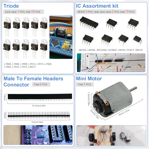 Electronic Component Kit, 1780 Pcs DIY Electronics Kit with Resistors,Capacitor,LED Diodes,Transistors,Dupont Wire,Breadboard,PCB,Potentiometer,Triode,IC,Crystal Oscillator,Buzzer,Switch,Motor,Speaker - style: 1780 Pcs