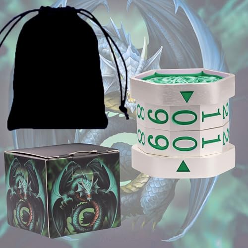 Metal MTG Life Counter Wheel Metal Magic Life Counter MTG Health Tracker MTGs Foundations with Dragon Symbol for Board Games, Cards Games, TTRPGs, Compatible with MTGs(Pearl Silver_Green) - color: Silvergreen