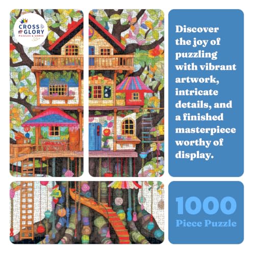 Cross & Glory | Jigsaw Puzzles for Adults | Fantastical Treehouse Escape | Whimsical Art | Whimsical 1000 Piece Puzzle for Adults | Vibrant Treehouse Puzzle | Satin Finish | 20x27 Inches - color: Treehouse Escape - Tree
