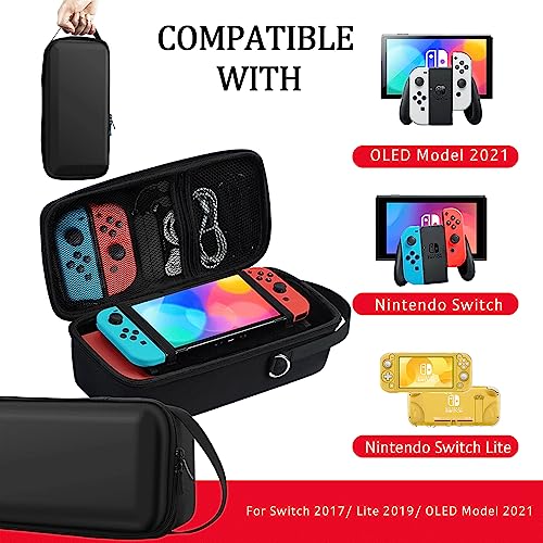 QUBAMG Switch OLED Carrying Case Compatible with Nintendo Switch & Lite, Portable Travel Hard Shell Protective Carry Case with Stand and 10 Game Slots - Fit for Dock, Pro Controller, Joy-Con, Adapter - color: Red+Blue 2