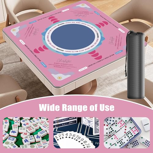 Mahjong Mat for Table, 32 Inch Non-Slip & Noise Reduction Gaming Mat with Drawstring Bag, Perfect for Poker, Board Games, Card Games, Tile Games, and Dominoes, Pink - color: Pink-blue