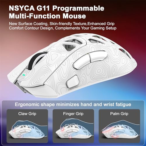 G11 RGB Wireless Gaming Mouse for Gaming Setup & Multi-Device Use, Tri-Mode Bluetooth 5.1/2.4GHz/USB-C, 22000 DPI Lightweight Programmable Mouse for PC, Laptop & Mac - color: Line White