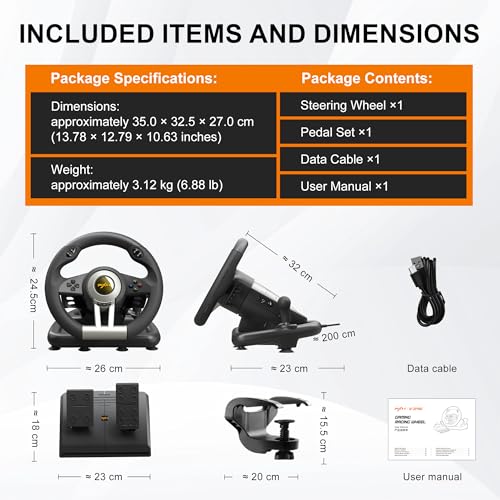 PXN V3 Pro Gaming Steering Wheel with Pedals | Dual Motor Vibration Feedback, Beginner Sim Racing Wheel for PC, PS4, Xbox Series S, Xbox Series X, Xbox One and Switch - color: Black