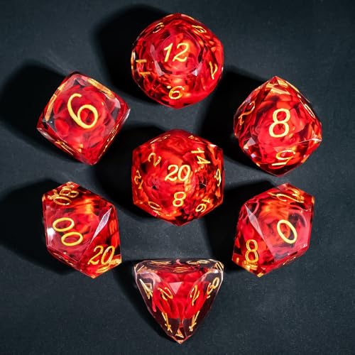 7PCS DND Dice Set,Transparent Sharp Edge Dice Set D&D RPG Polyhedral Die,for Dungeons and Dragons TTRPG Games Roleplaying Games,with Gift Box(Lotus Red) - color: Lotus Red