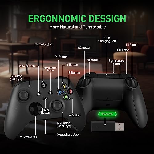 TECTINTER [Need to Upgrade Wireless Controller Compatible With Xbox One, Xbox Series X/S, Xbox One X/S、PC with 2.4GHZ Wireless Adapter Gamepad(Black) - color: Black with Audio Jack