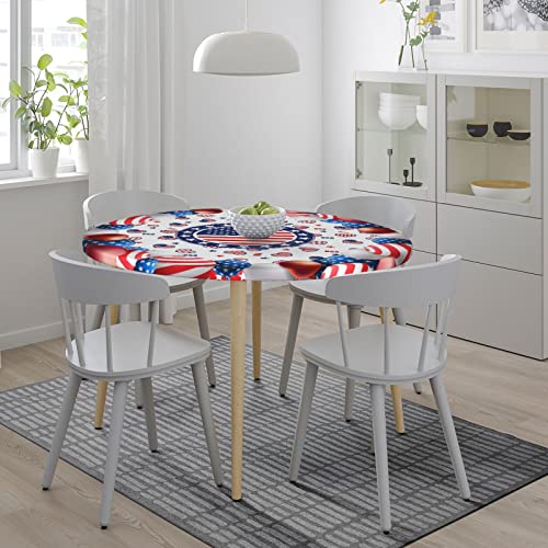 4th of July American Flag Round Tablecloth Elastic Fitted Table Cover Washable Elastic Edge Tablecloths for Kitchen Dining Party Fitted Table 40-44 - color: 4th of July American Flag S, size: 40" (Round)