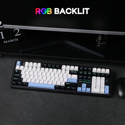 EPOMAKER Aula F108 Wireless Gaming Keyboard, Full Size Mechanical Keyboard with 4000mAh Battery, 108 Hot-Swappable and Programmable Keys, RGB Backlight, for Mac/PC/Android (Blue&White&Black) - color: Blue&White&Black