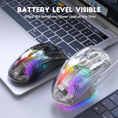 ATTACK SHARK X2 Pro Wireless Gaming Mouse with RGB Charging Dock,Tri-Mode PC Gaming Mice 2.4G/Bluetooth/Wired,Noiseless Mouse RGB Backlit,Transparent Shell,PixArt 3212 4000 DPI,for Win/MAC,White - color: White PRO