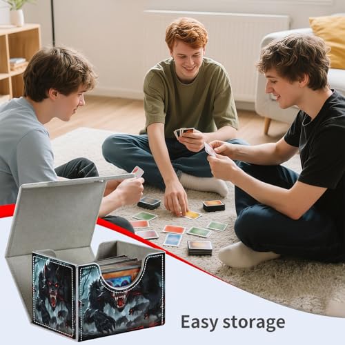 Dark Wolf Pack for MTG Deck Box, 100+ Double Sleeved Card Storage Case, PU Leather Commander Deck Case for TCG Magic Yugioh, Magnetic Closure - color: Dark Wolf Pack