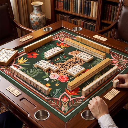 Drydiet Mahjong Mat for Table 31.5 x 31.5 Inch American Mahjong Mat with Carrying Bag, Non-Slip Noise Reduction Table Item for Family Poker Domino Board Game Night & Party Use(Leopard) - style: Leopard