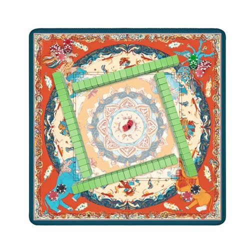 Mahjong Mat 31.5" x 31.5" Spiraling Fantasy Battle Mythical Creatures Elephants Bold Colorful Non-Slip Noise Reduction Mahjong Tiles Table Cover for Dominoes Poker Card Board and Tile Games - color: Color2