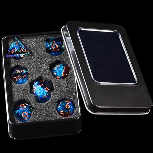 AUSTOR 7-Die DND Dice Set Handmade Sharp Edge Polyhedral Dice for Dungeons and Dragons RPG MTG Table Games(Flame Red & Ice Blue) - color: Flame Red & Ice Blue