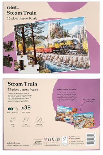 Relish Large Piece Puzzles for Seniors, 35 Piece Steam Train Jigsaw Puzzle, Dementia Products for Elderly - style: Steam Train