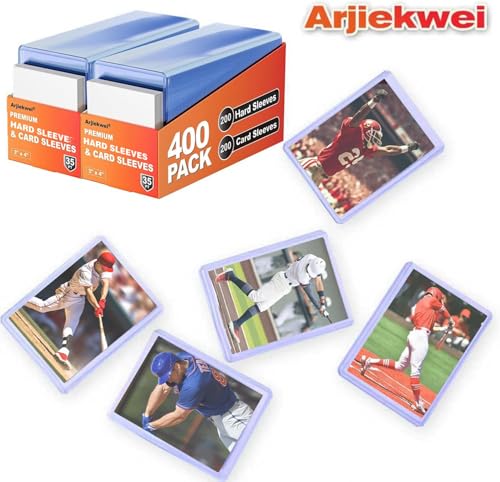 600 Pack Card Sleeves Hard Plastic, Arjiekwei 3"X 4" Baseball Cards Protectors Plastic, Premium Card Holder for Trading Sports Baseball Football Game Cards (300 Hard + 300 Soft) - size: 300 Hard Sleeves + 300 Soft Sleeves