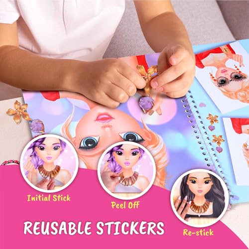 Jewelry Sticker Book for Kids Girls. Reusable Sticker Book | Features 250+ reusable stickers with dress-up guides to spark creative play. A great gift for girls ages 5 and up. - color: Dress Up -Jewelry