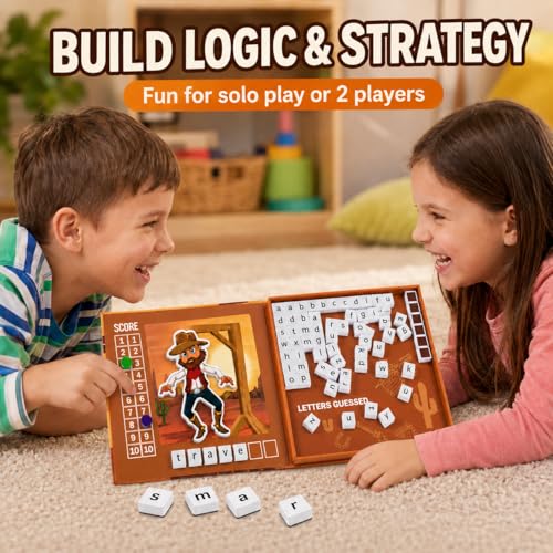 Magnetic Hangman Game for Kids Ages 4-10, Reusable Travel Word Game, Screen-Free Learning Toy for Road Trips, Airplane Activities and Car Rides - style: Hangman Game