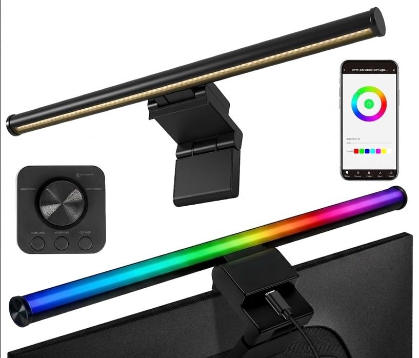 Monitor Light Bar, 17" Smart Screen Light with RGB Backlight & App Control | Stepless Dimming & Anti-Glare Desk Lamp, Wireless Smart Lighting for Home, Office & Gaming Setups, Ultimate Comfort Boosted