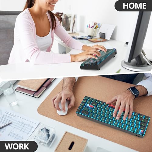 Protable 60% Percent Gaming Keyboard Mechanical, Mini Compact Ice-Blue LED Backlit 68 Keys Wired Office Keyboard with Red Switch for Mac/Win/PS4/PS5(68Green/red Switch) - color: 68Green/red Switch