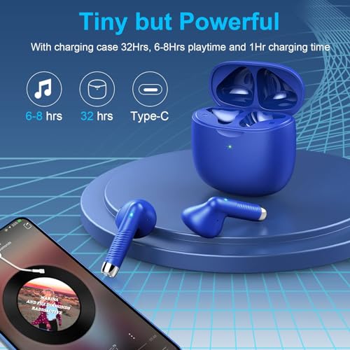 Wireless Earbuds, Bluetooth 5.4 Earbuds Stereo Bass, Bluetooth Headphones | in Ear Noise Cancelling Mic, Earphones IP7 Waterproof Sports, 32H Playtime USB C Charging Case Blue Ear Buds for Android iOS - color: Glossy Blue