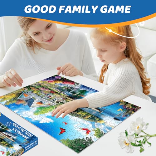 300 Pieces Puzzles for Adults | Lake House Jigsaw Puzzles | Large 300 Piece Puzzle for Children Adults Seniors | Sturdy,Safe | Engaging & Educational Toys Great Gift for Boys Girls 20.5 x 15 in - style: Lakeside Lodge