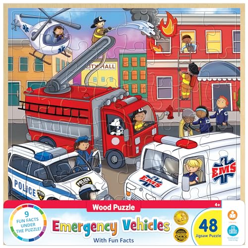 Masterpieces 48 Piece Fun Facts Jigsaw Puzzle for Kids - 12"x12" - Emergency Vehicles - style: Emergency Vehicles
