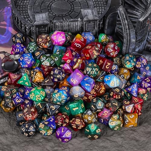 CiaraQ Starry Glitter Polyhedral Dice Set with Drawstring Pouch | 26 acrylic dice sets – 182 pcs total, 7 per set (D4-D20). Lightweight & durable. Great for D&D & tabletop games. Ages 14+. - color: 26 Colors - Starry Sky Style