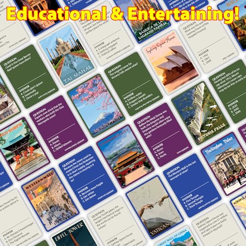 Funwares Travelling the World Pursuit Trivia Board Game, 2-6 Players | 300 Trivia Cards in 4 Categories: Political, Natural, Architectural & Religious, 30-60 Minutes, Family Night, Ages 8+