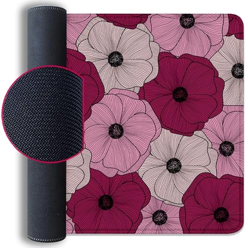 Abstract Floral Mouse Pad Desk Pad,Boho Art Flowers Extended Gaming Mouse Mat with Stitched Edges Non-Slip Waterproof Rubber Base Mous Mat for Office Home Game Desk Pad(27.5X11.8 in) - color: Line Art Floral