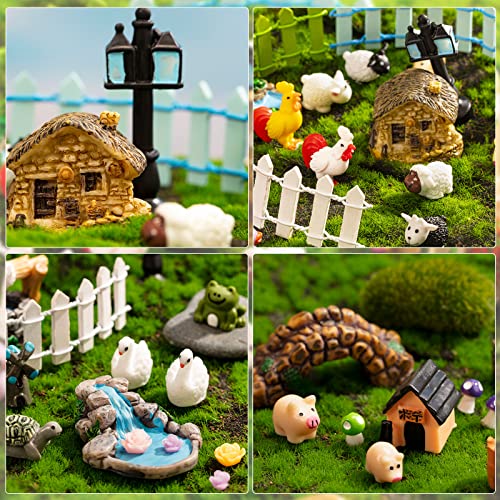 Tuanse 248 Pcs Miniature Fairy Garden Accessories with Mini Resin Animals | Garden DIY Craft, Miniature Figurines, Micro Landscape Ornaments Kit, Including Tiny Stone Bridge Pond Lighthouse Figurines
