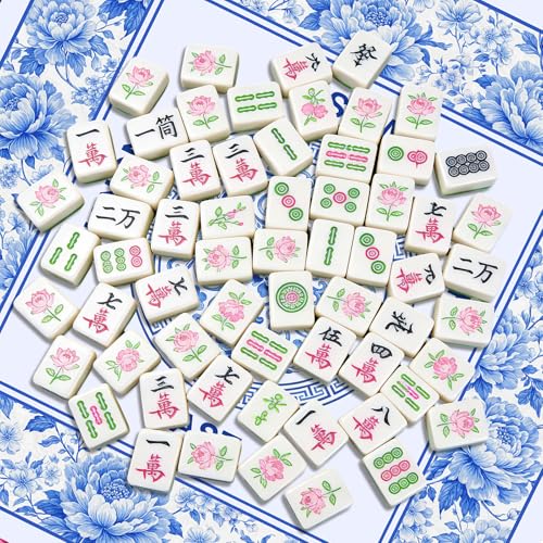 Flowers Mahjong Table Mat, Blue Flower Non-Slip Noise Reduction Mah Jong Mat with Carrying Bag, Game Table Cover for Mahjongs Poker Card, Festival Birthday Gift for Mahjong Lovers, 31x 31In - color: Flower-lattice