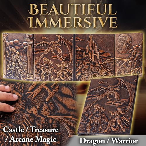 DM Screen for DND with 4 Wider Panels - Stunning Panoramic Battle Scene | 3D Embossed Faux Leather, Clear Pockets, Fits US Letter 8.5 x 11, For Dungeon Masters, Game Masters, Gift for DnD, RPG