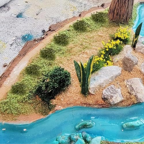 Warmtree 126 Pcs Static Grass Bushy Tufts Lowland Shrubs Tuft Terrain Model Kit for Train Landscape Railroad Scenery Sand Military Layout Model Miniature Bases and Dioramas - color: Green,dry Yellow