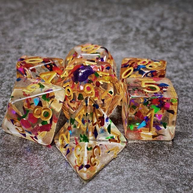 Sage’s Portal Cantrips DND Dice Set - Round Edge Resin 7-PC Polyhedral DND Dice Set for Dungeons and Dragons D&D RPG Tabletop TTRPG (Rainbow Sparks) - color: Rainbow Sparks