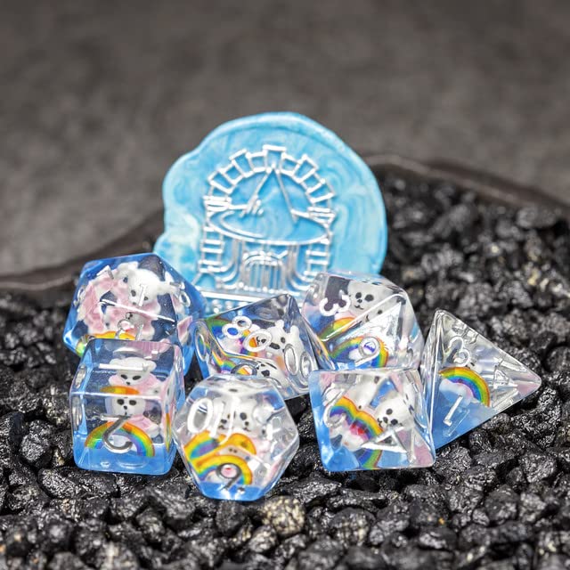 Sage's Portal Animal Familiars Resin DND Dice Set Polyhedral Dice Set for Dungeons and Dragons RPG Pathfinder Tabletop TTRPG (Rainbowed Teddy Bear)