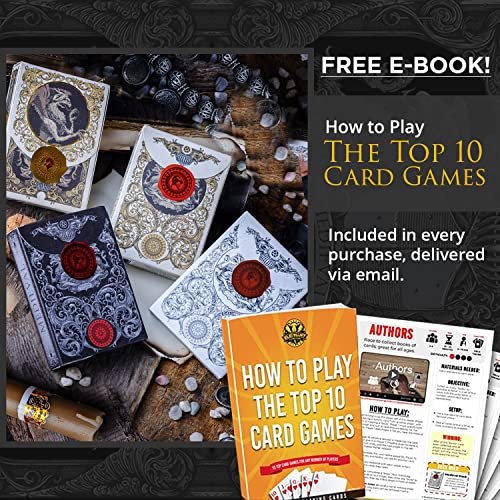 Medieval Playing Cards with Unique Seal and Free Card Game eBook, Stand Out with Cool Poker Cards, Black Deck of Playing Cards, Unique Illustrated Designs for Kids & Adults, Playing Card Decks - color: Stone