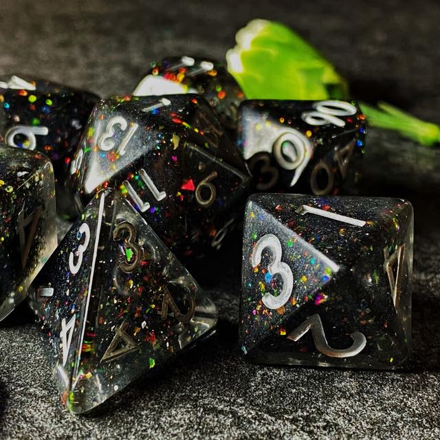 Sage’s Portal Cantrips DND Dice Set - Round Edge Resin 7-PC Polyhedral DND Dice Set for Dungeons and Dragons D&D RPG Tabletop TTRPG (Mica Glitter) - color: Mica Glitter