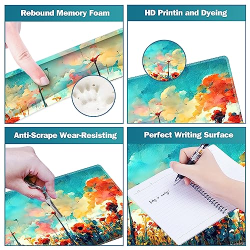 ARTSO Gaming Mouse Pad Wrist Support Set, XXL Large Desk Mat Mousepad + Keyboard Wrist Support+ Mouse Wrist Rest+Coaster 4in1 Ergonomic, Stitched Edge for Home Office -Oil Painting Flowers Plants - color: Oil Painting Flowers Plants