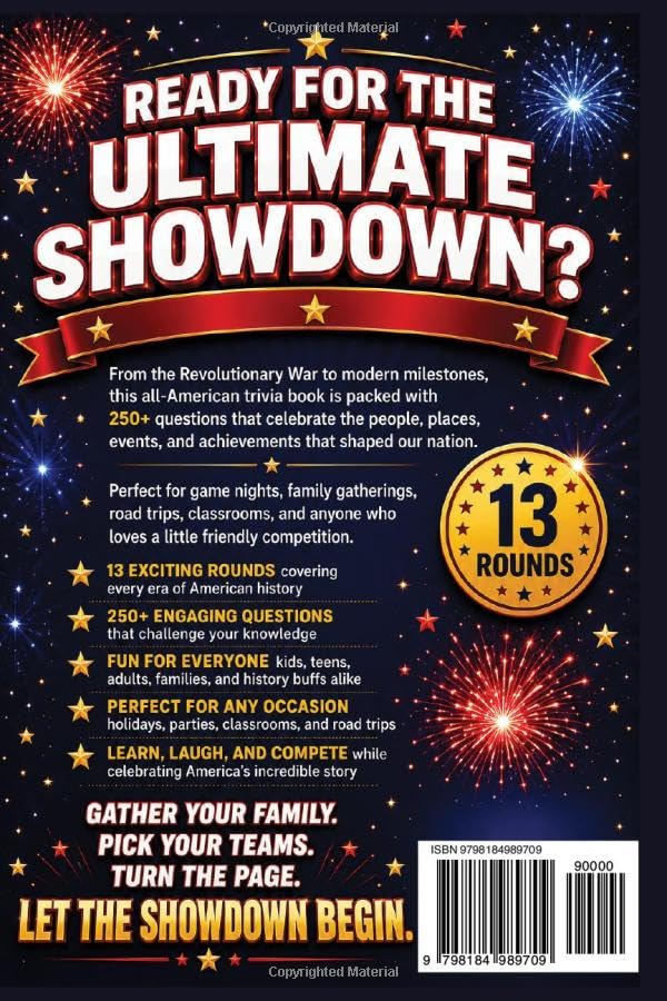 250 American History Trivia Showdown: A Patriotic Quiz Book & Game with 250+ Questions for Families, History Buffs, Game Nights, Road Trips, 4th of July & America's 250th Anniversary