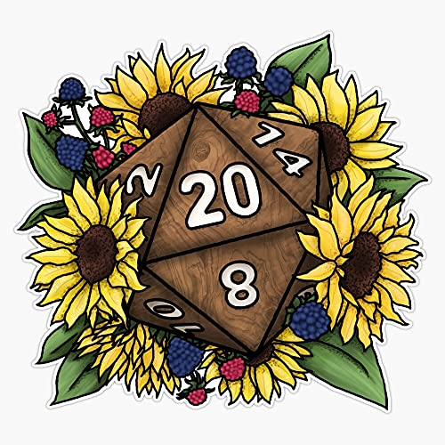 Sunflower D20 Tabletop Rpg Gaming Dice Vinyl Sticker Waterproof Bumper Sticker Laptop Window Decal 5"