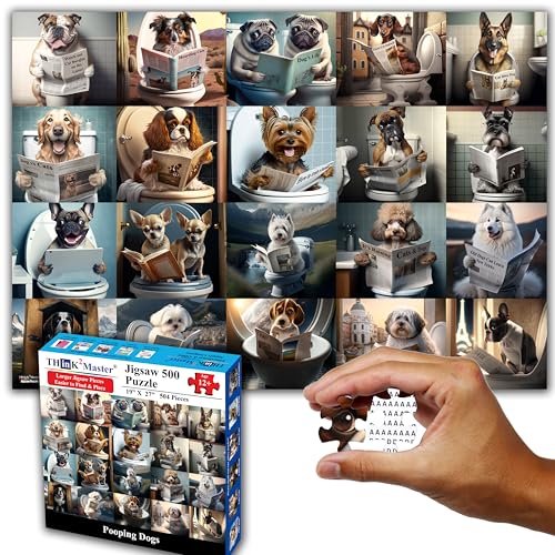 Think2Master Pooping Dogs & Puppies 500 Pieces Very Large Pieces Jigsaw. for Adults & Seniors 13+ Size: 26.8” x 18.9” - style: Pooping Dogs