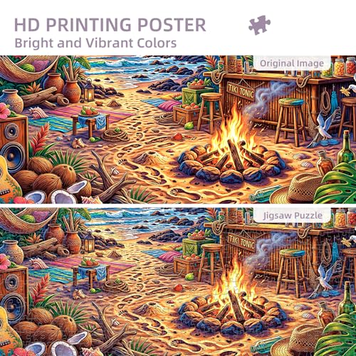 1000 Piece Beach Puzzles for Adults | Seaside Bar Puzzles for Adults 1000 Pieces, Vacation Jigsaw Puzzle, Impossible Hard Fun Challenging Beach Bar Adult Puzzles - color: Sunset Beach