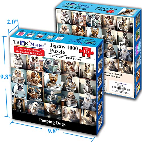 Think2Master Pooping Dogs & Puppies 1000 Pieces Jigsaw Puzzle. Pooping Puppies, Funny Bathroom Decoration, Gag Gift. Teens, Adults, Seniors & Families. Great for13+ Size: 26.8” x 18.9” - style: Pooping Dogs