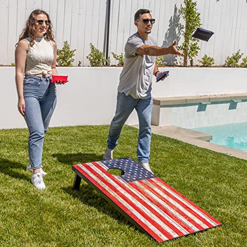 GoSports Portable Cornhole Sets, 8 Styles – Choose 4 x 2 ft or 3 x 2 ft - Boards Include 8 Bean Bags, Travel Case, and Game Rules - style: 4 x 2 ft American Flag