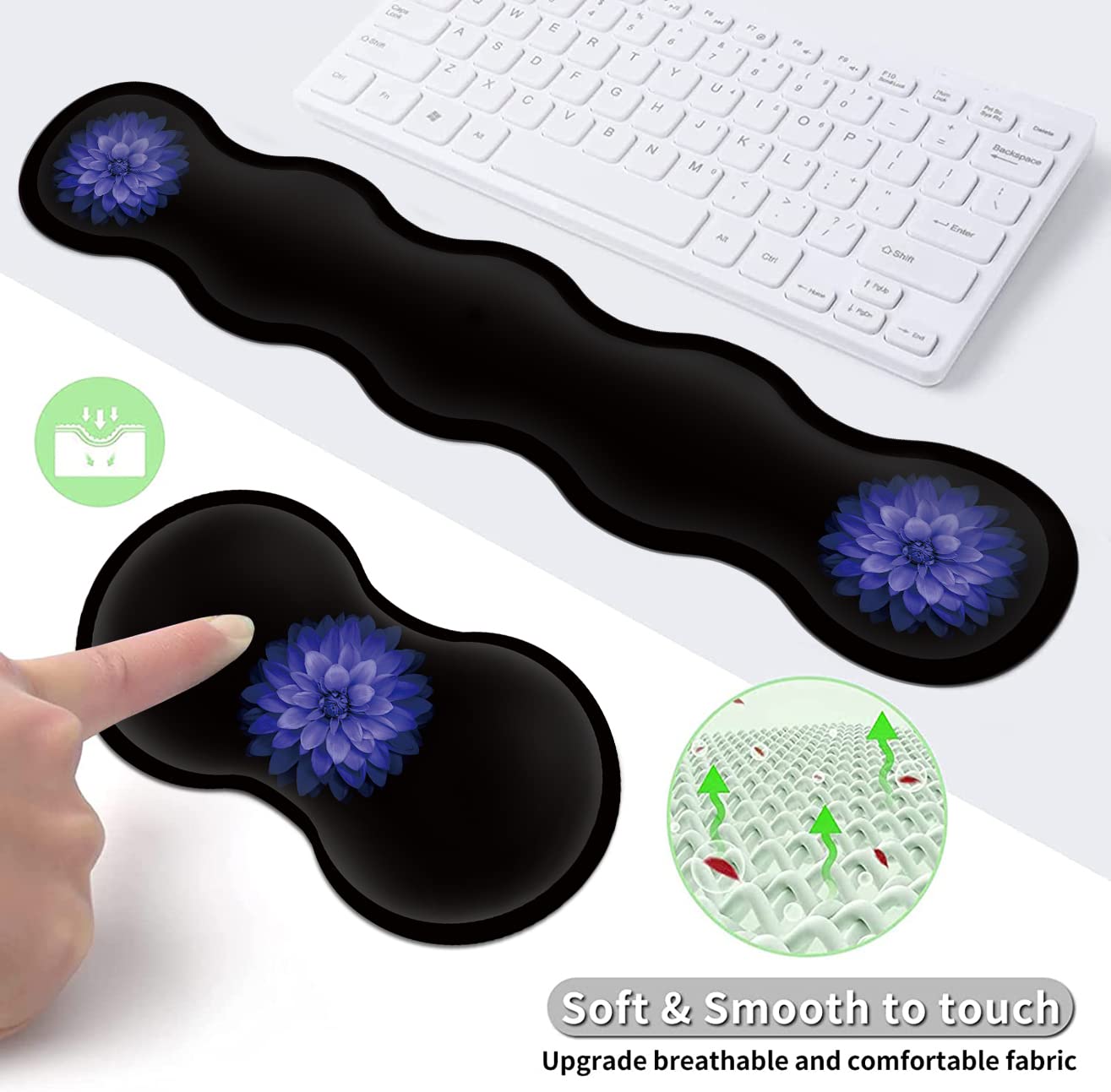 Ergonomic Mouse Pad Set, Desk Mat(31.5×11.8 in) + Keyboard Wrist Rest Support + Mouse Wrist Rest + Coasters for Office,Home,Computer,Laptop -Purple Flowers Cute Black Gaming Large Mousepads XXL - color: JV-mouse pad-8-13