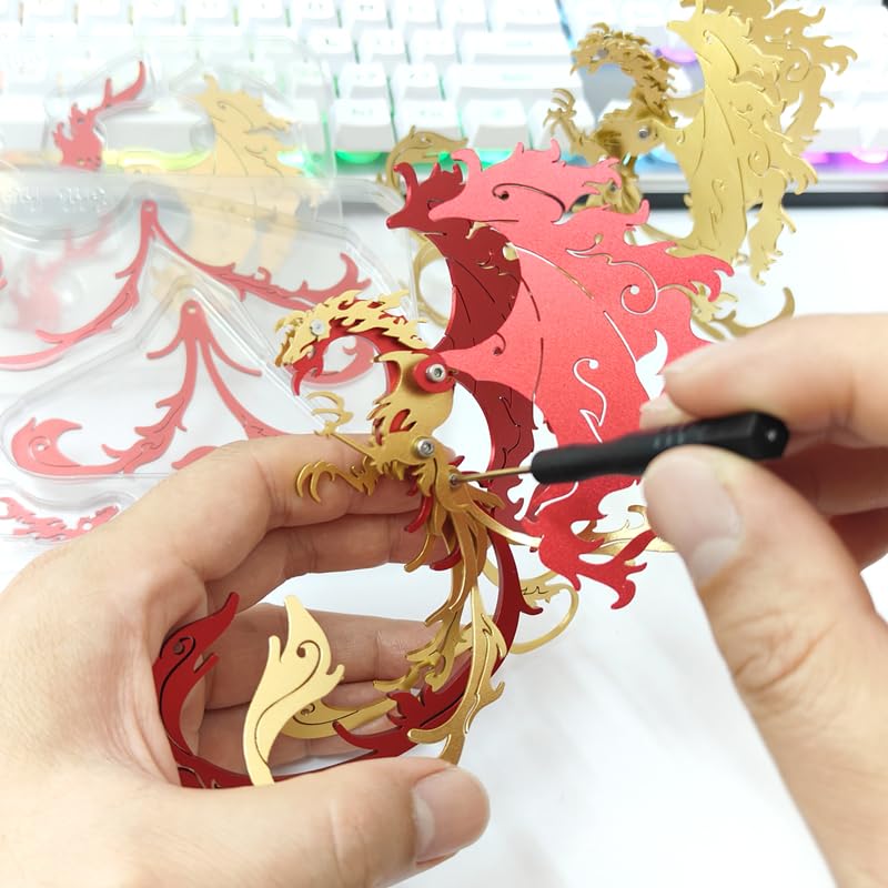 Phoenix 3D Metal Jigsaw Puzzle, Red, 28 Pieces | DIY Handmade Assembled Model Kits, Stainless Steel, Building Blocks Assembly, Gift for Adult - color: Phoenix Red