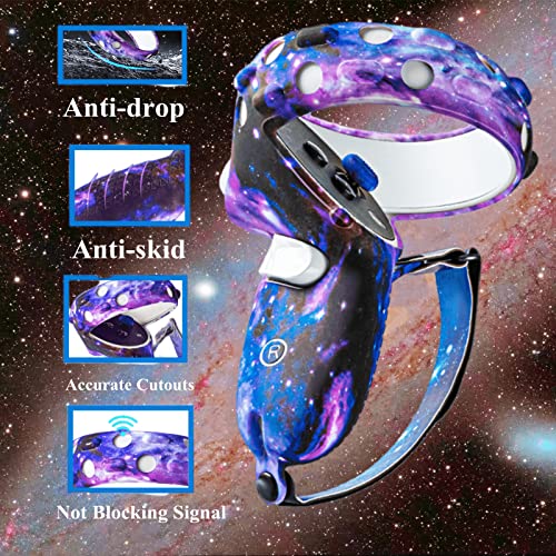 Compatible with Oculus Quest 2 Accessories,Silicone face Cover, VR Shell Cover,Compatible with Quest 2 Touch Controller Grip Cover,Protective Lens Cover,Disposable Eye Cover. (Starry Purple) - color: Starry Purple